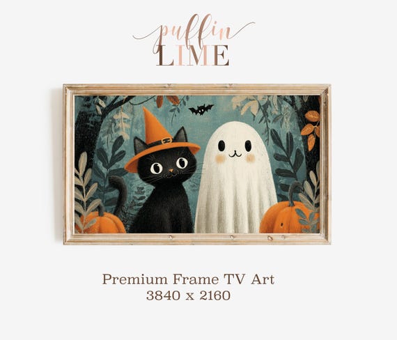 Halloween Cat Frame Tv Art Spooky Fall Decor