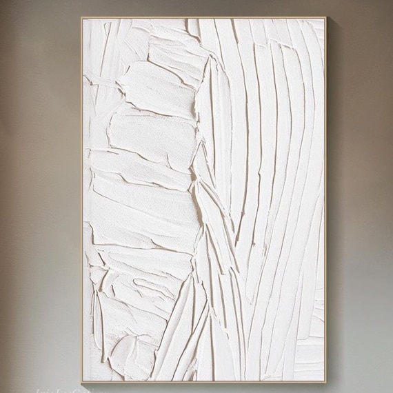3d Minimalist White Abstract Painting Large Neutral Art Handmade Texture Art Scandinavian Home Decor Impasto Livingroom Wall Art