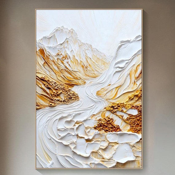 Original 3d Textured Wall Art Gold Mountain Painting On Custom Wall Art Rolling Hill Painting Plaster Style Living Room Art