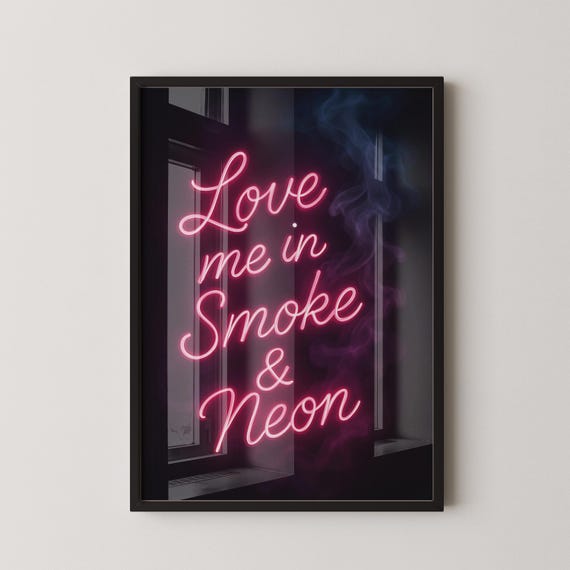 Hot Pink Neon Sign Moody Romantic Bedroom Art