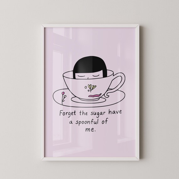 Spoonful Of Me Cheeky Teacup Minimalist Line Art Kitchen Print