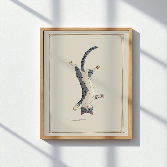 Playful Kitten Upside Down Spotted Cat Whimsical Nursery Poster