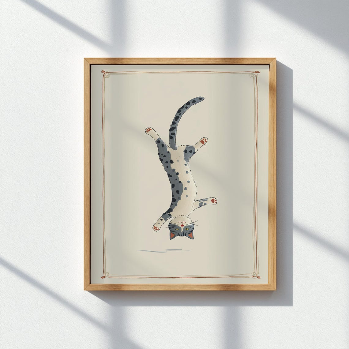 Playful Kitten Upside Down Spotted Cat Whimsical Nursery Poster