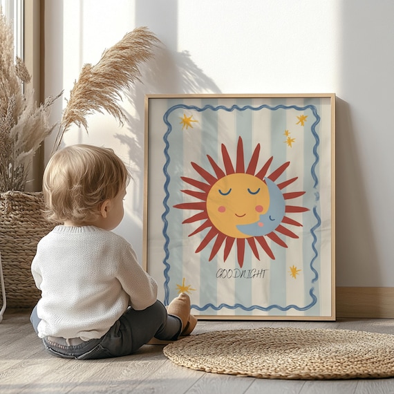 Goodnight Sun And Moon Sleepy Sky Kids Room Nursery Bedtime Poster