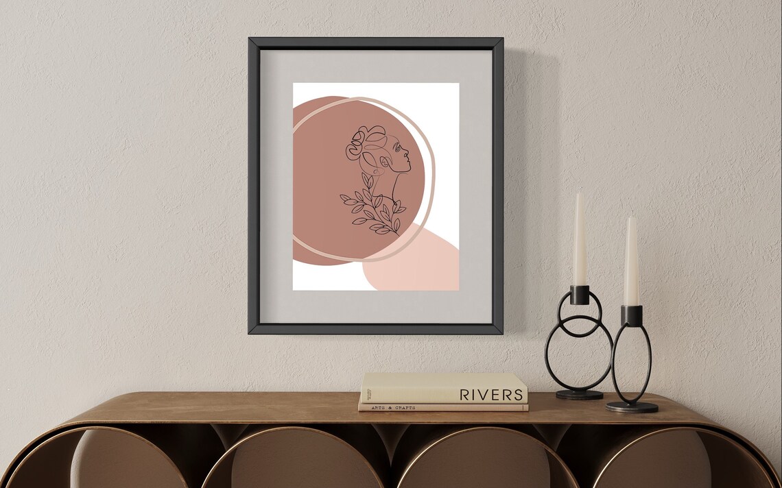 Minimalist Female Line Art, Boho Botanical Poster