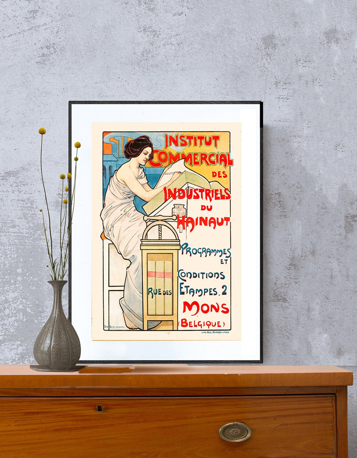 Institut Commercial Hainaut Vintage Belgian Art Nouveau Poster