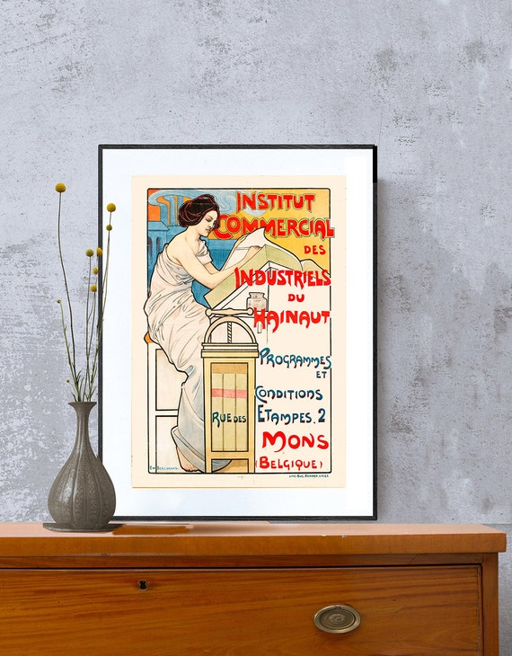 Institut Commercial Des Industriels Du Hainaut Belgique Vintage Travel Poster Poster Paper Or Print Gift Idea