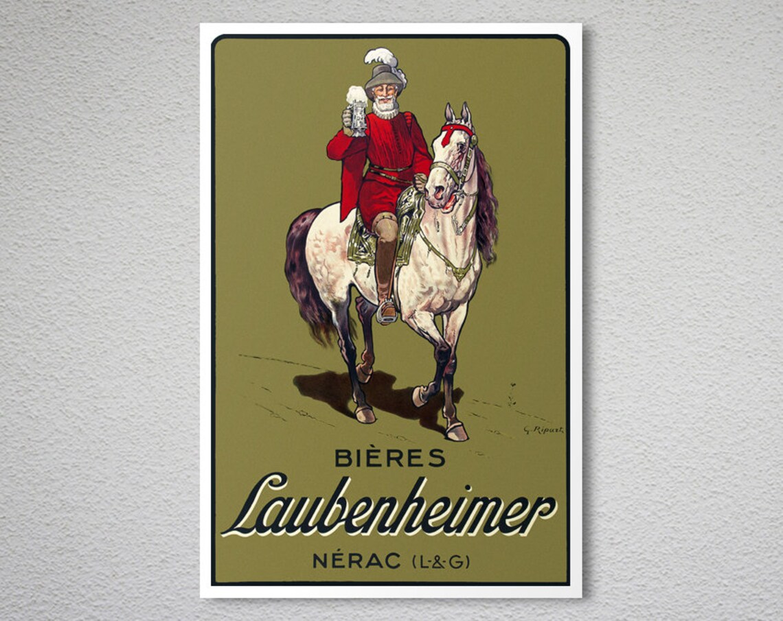 Bieres Laubenheimer Nerac Musketeer Horse Beer Vintage Ad Poster - Image 2