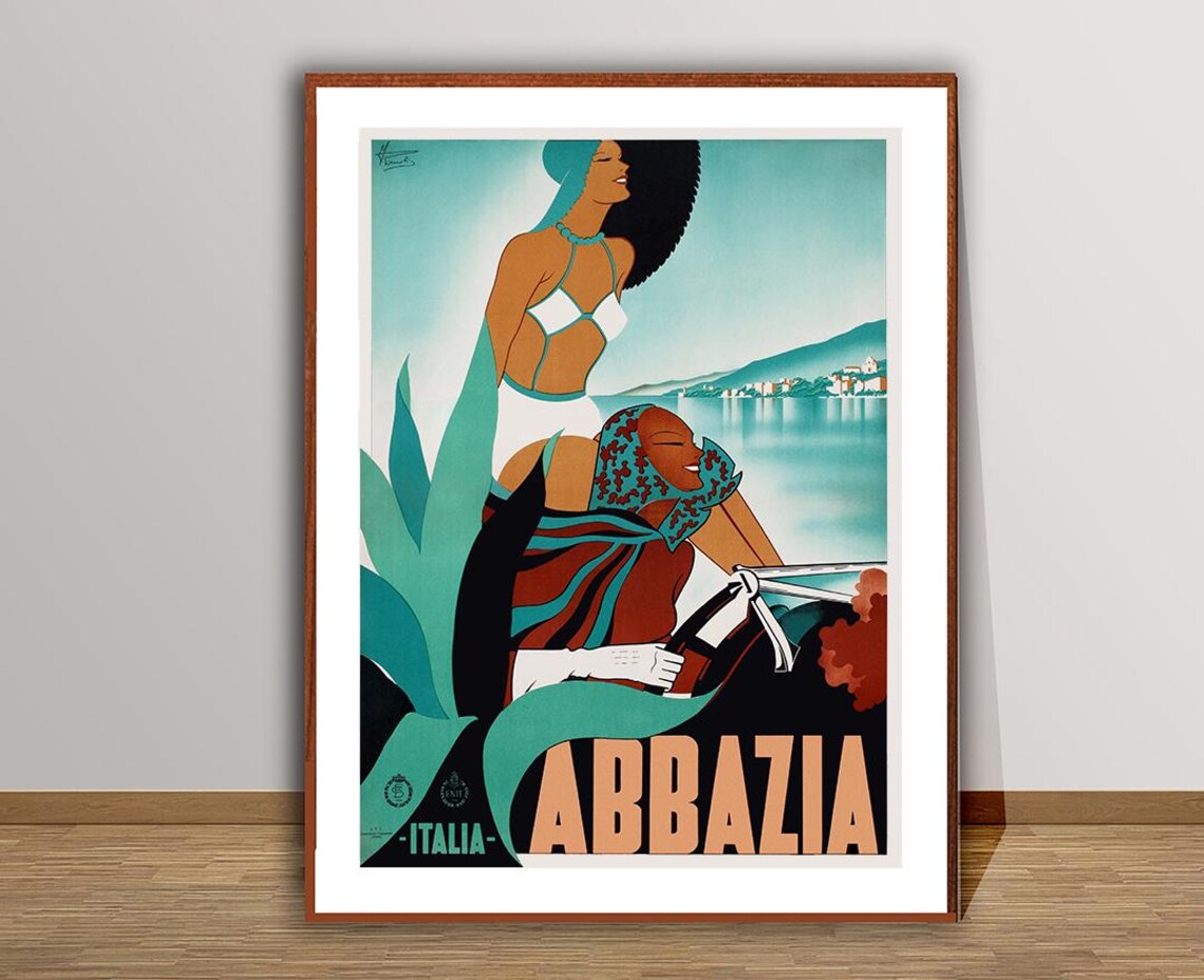 Abbazia Italia Adriatic Coast Stylized Women Vintage Travel Poster - Image 3