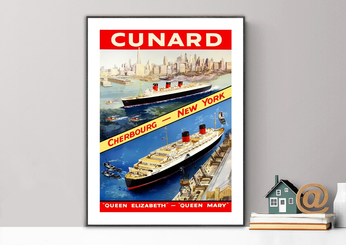 Cunard Vintage Travel Poster, Ocean Service