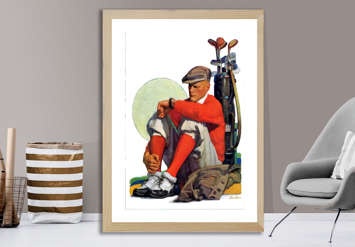 Vintage Golf Caddy Seated Waiting Classic Illustration Sports Poster - Image 2