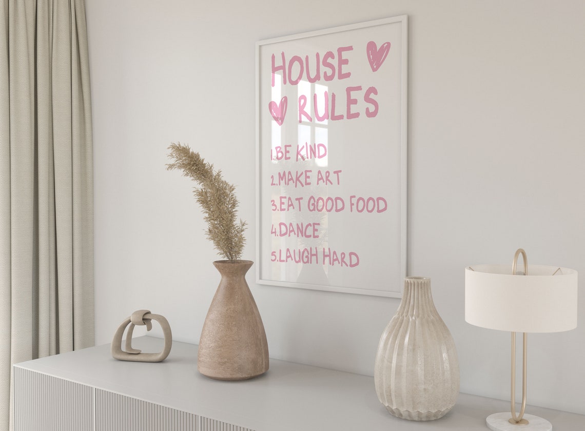 House Rules Pink Hand Lettered Be Kind Make Art Wall Art Poster - Image 3
