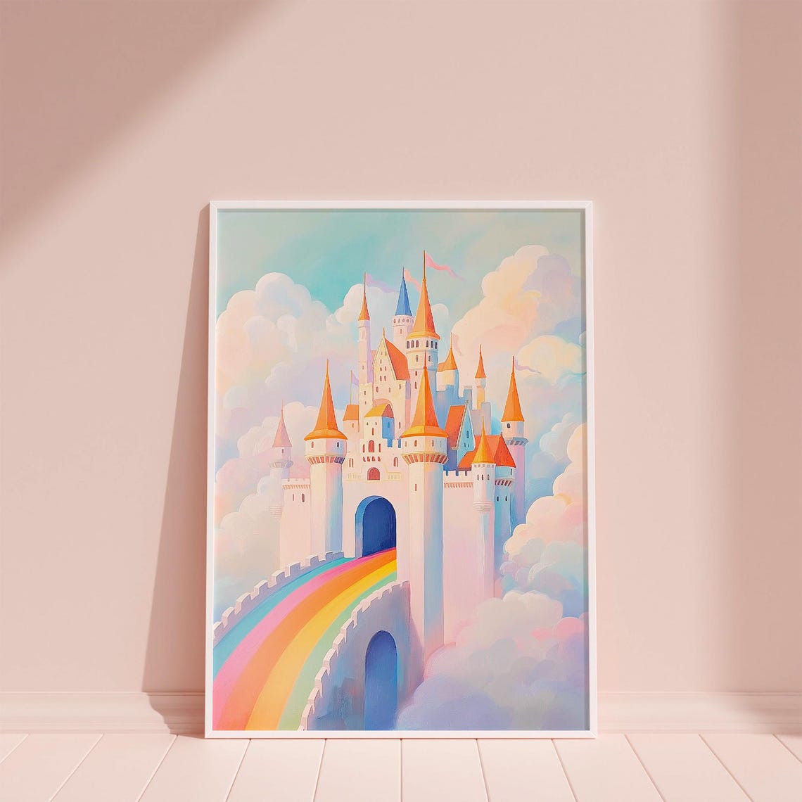 Rainbow Castle in the Clouds Fairytale Princess Nursery Wall Art - Image 6