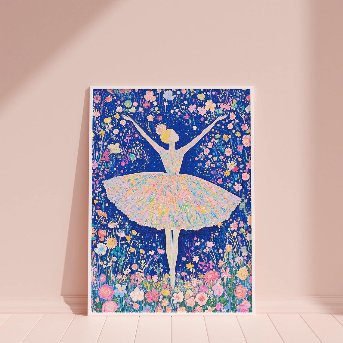Ballerina in Floral Garden with Blue Night Sky Whimsical Dance Poster - Image 6