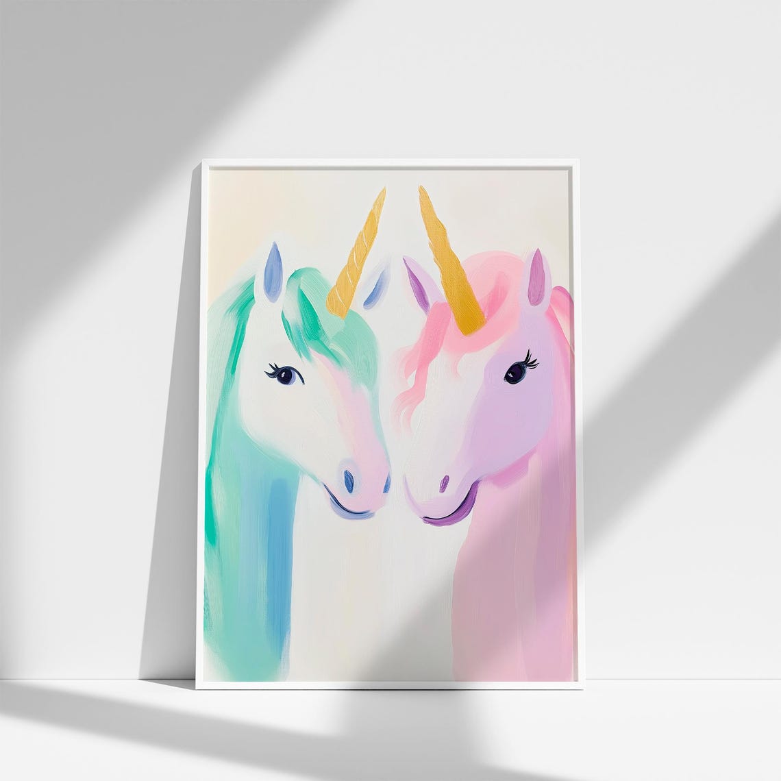 Two Pastel Unicorns Facing Each Other Twin Girls Room Decor Poster - Image 3