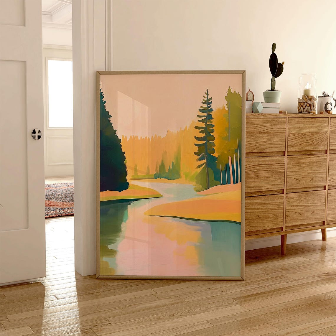 Golden Autumn River Winding Through Pine Forest at Sunset Poster - Image 4