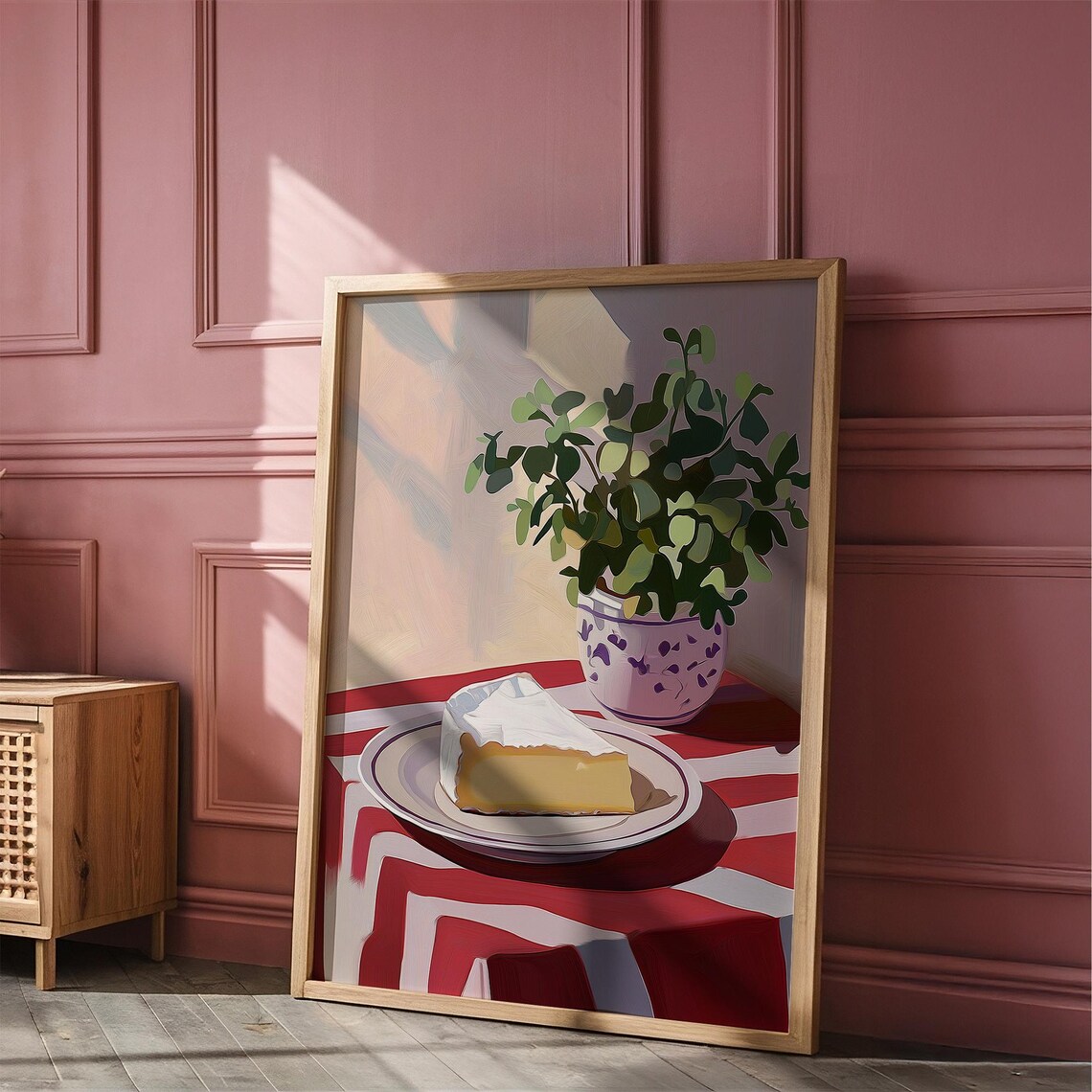 Camembert Cheese Wedge Still Life With Plant French Kitchen Poster - Image 2