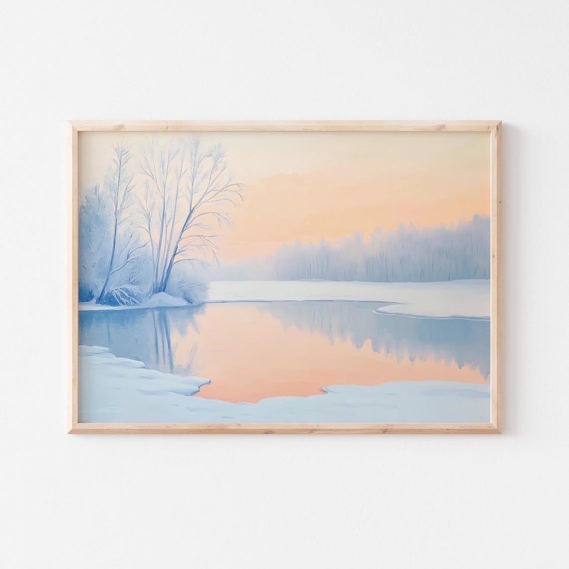 Frozen Lake At Dawn With Frost Covered Birch Trees Winter Poster - Image 5