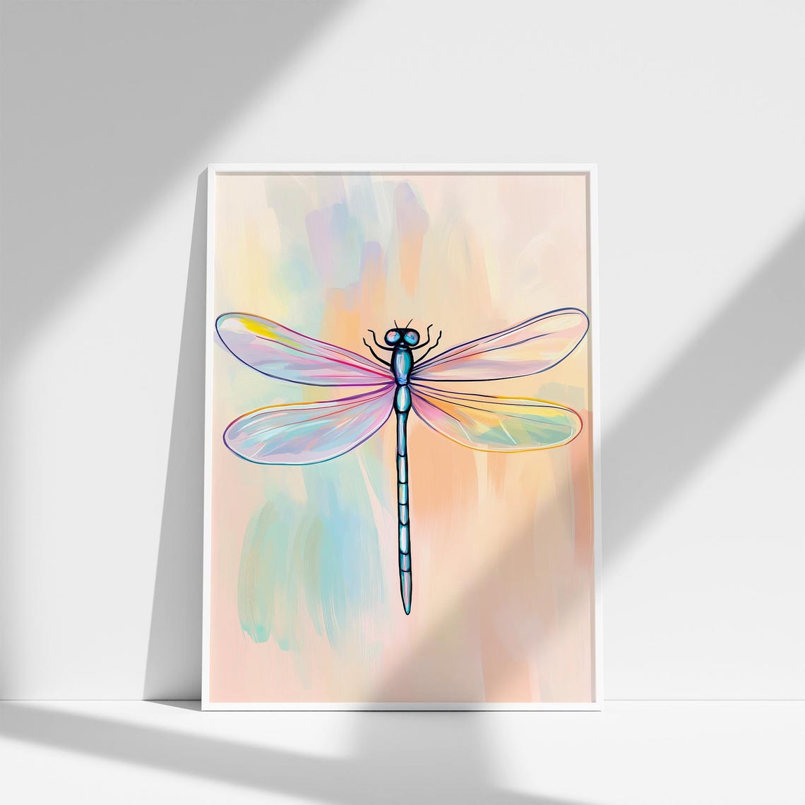 Rainbow Dragonfly With Iridescent Wings Pastel Insect Decor Poster - Image 3