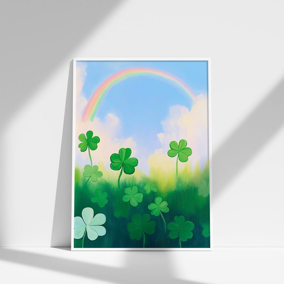 Rainbow Arching Over Green Clover Meadow St Patricks Day Decor Poster - Image 3