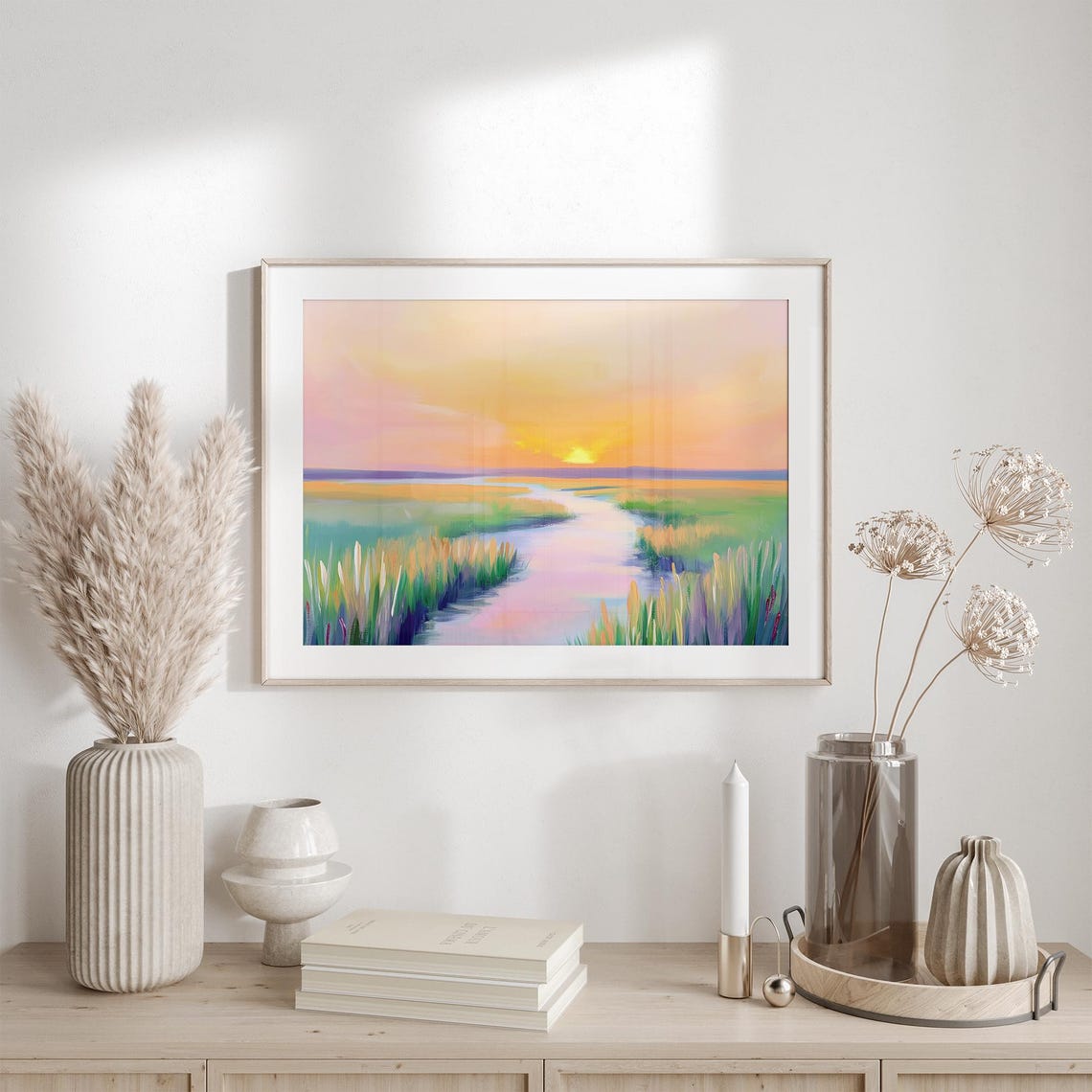 Golden Marsh Sunrise With Winding Pink Creek Wetlands Poster - Image 2