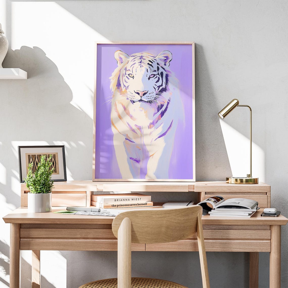 White Tiger Portrait Lavender Background Big Cat Wildlife Poster - Image 4