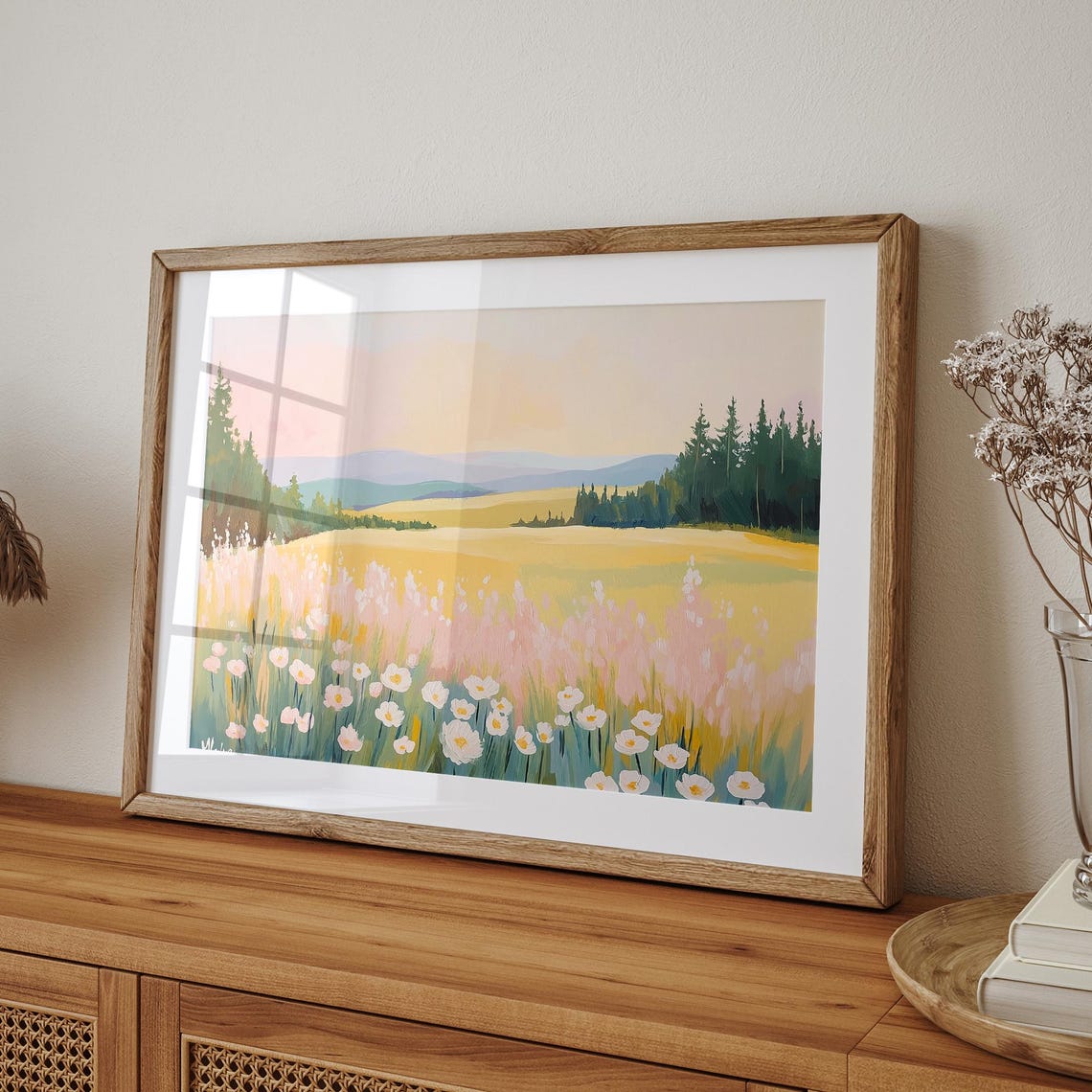 Sunny Wildflower Meadow with Daisies Colorful Landscape Art Poster - Image 6