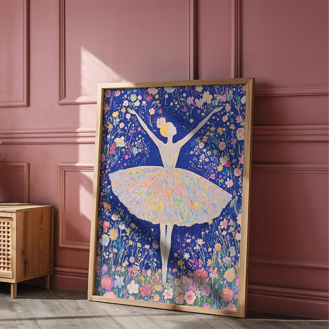 Ballerina in Floral Garden with Blue Night Sky Whimsical Dance Poster - Image 5