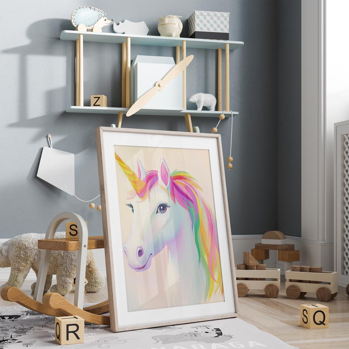Unicorn Head With Flowing Rainbow Mane Pastel Girls Room Poster - Image 4