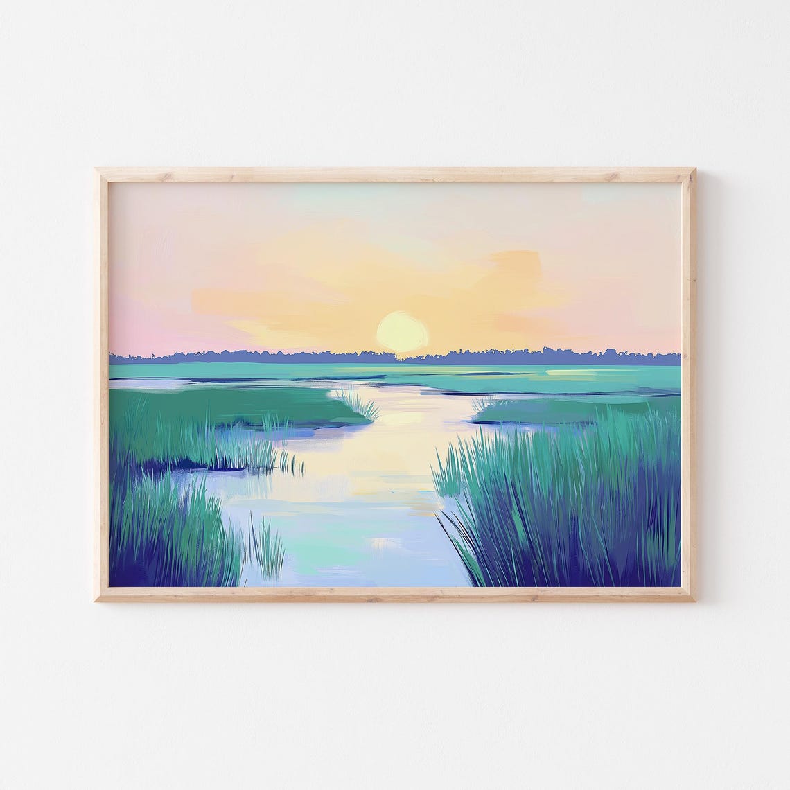 Coastal Marsh Sunset With Winding Creek And Teal Grasses Poster - Image 5