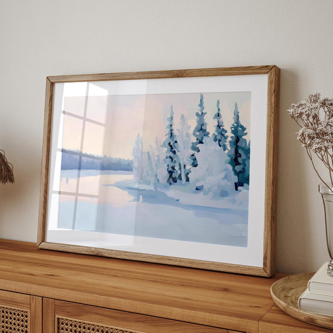 Snowy Winter Lake With Frosted Pines Under Pastel Dawn Poster - Image 3
