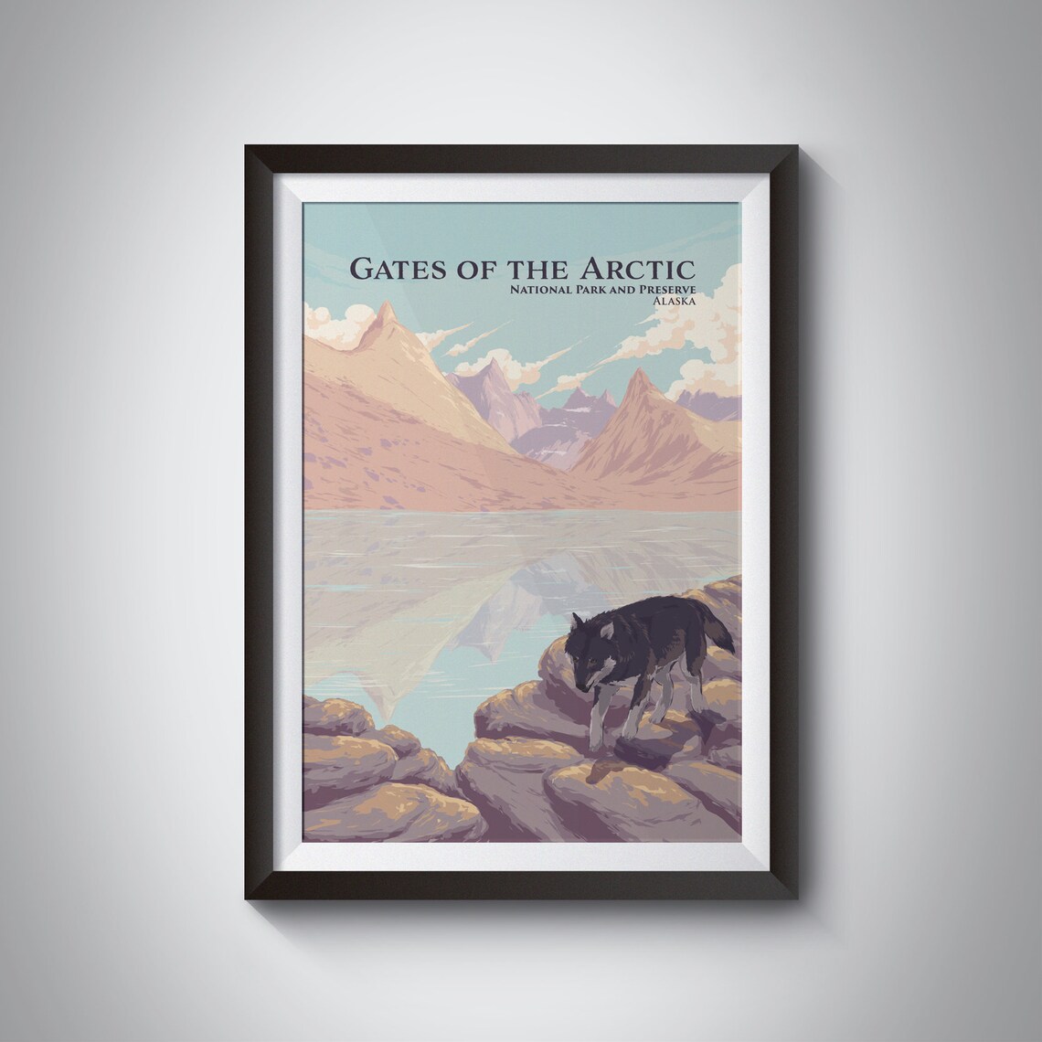 Gates of the Arctic National Park Alaska Wolf Lake Vintage Poster