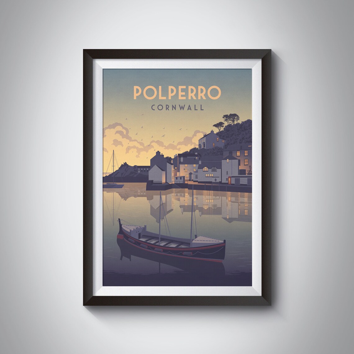 Polperro Cornwall Travel Poster, Cornish Harbour