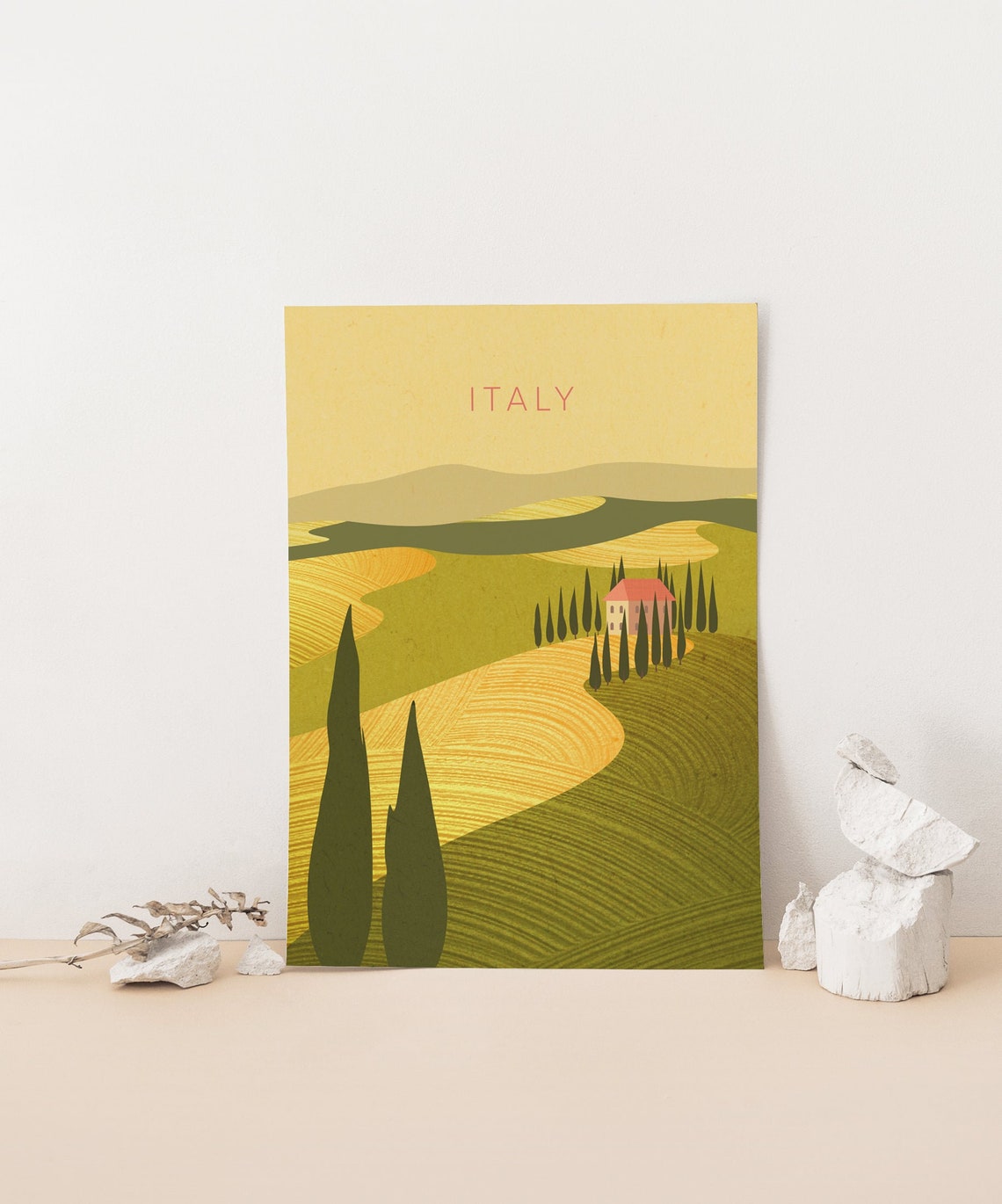 Italy Tuscany Hills Minimalist Poster, Cypress Trees Farmhouse Artwork - Image 4