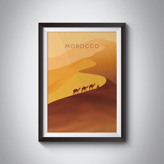 Morocco Minimal Travel Poster North Africa Moroccan Desert Camel Berber Vintage Wall Art Arabian Marrakech Fez Sahara Desert Gift
