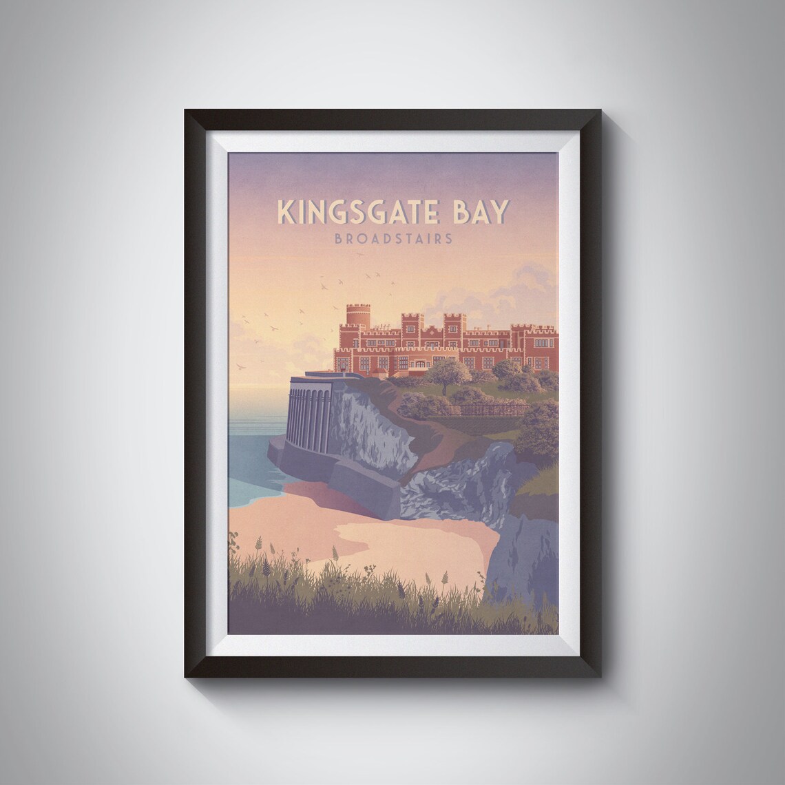 Kingsgate Bay Vintage Travel Poster, Kent Seaside
