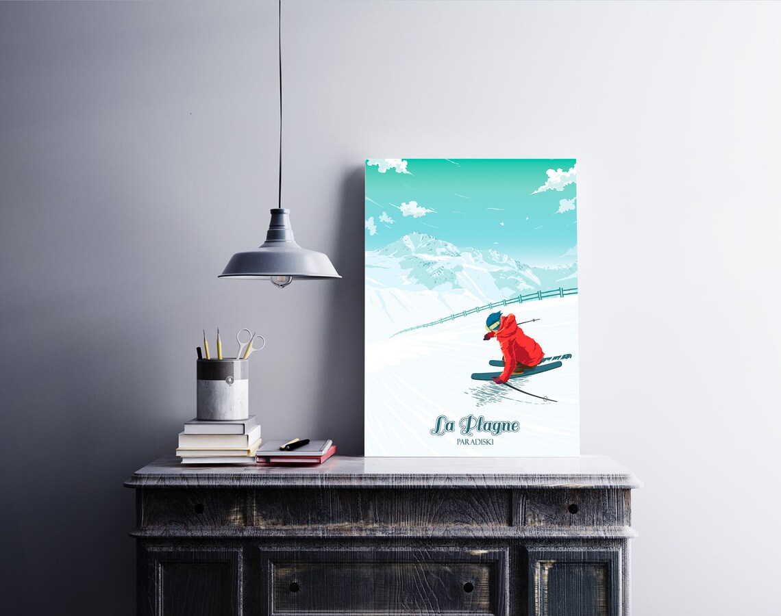 La Plagne Paradiski French Alps Vintage Travel Poster - Image 2