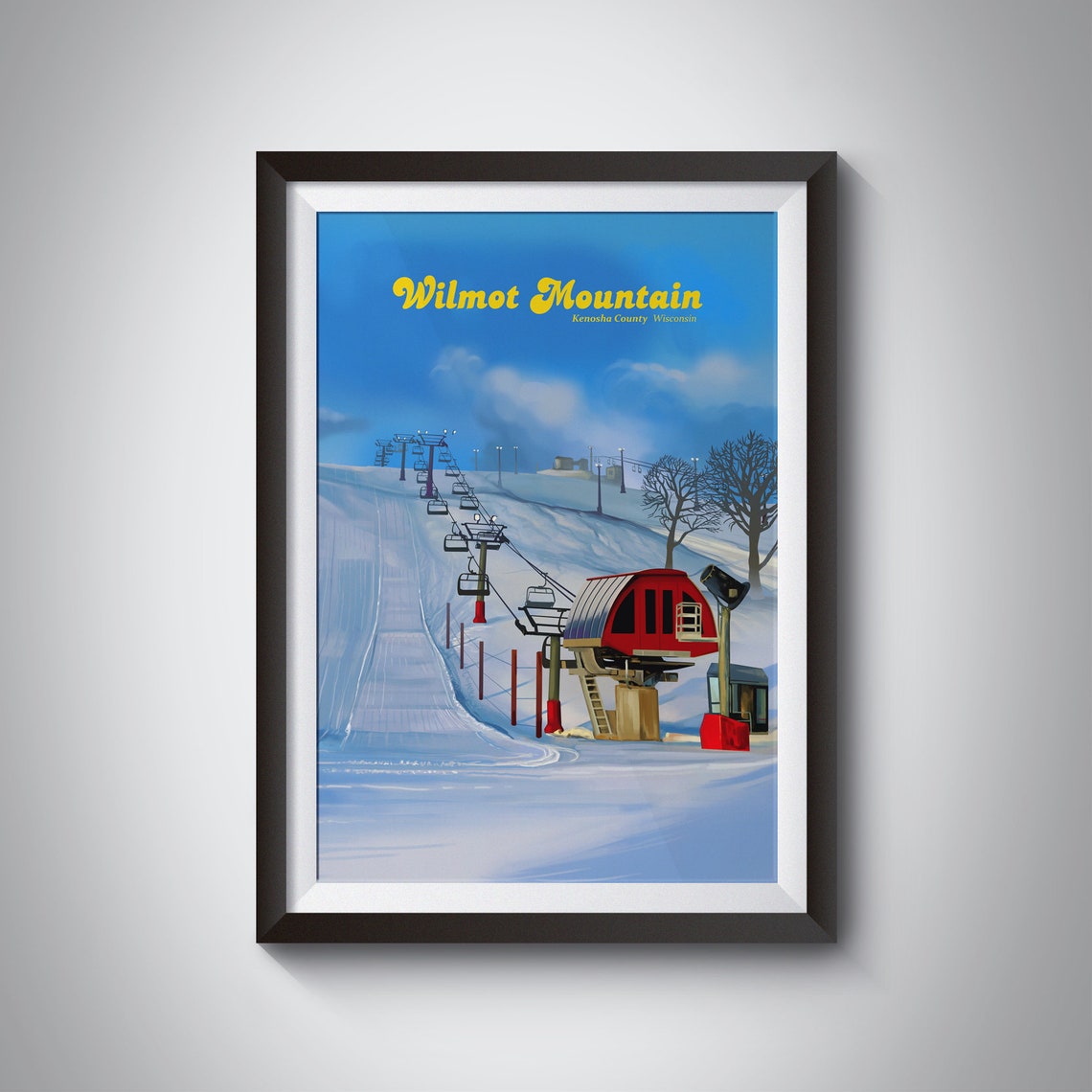 Wilmot Mountain Ski Resort Poster Wisconsin Usa Ski Resort Print Vintage Travel Print Randall Salem Lakes Milwaukee Snowboarding Art