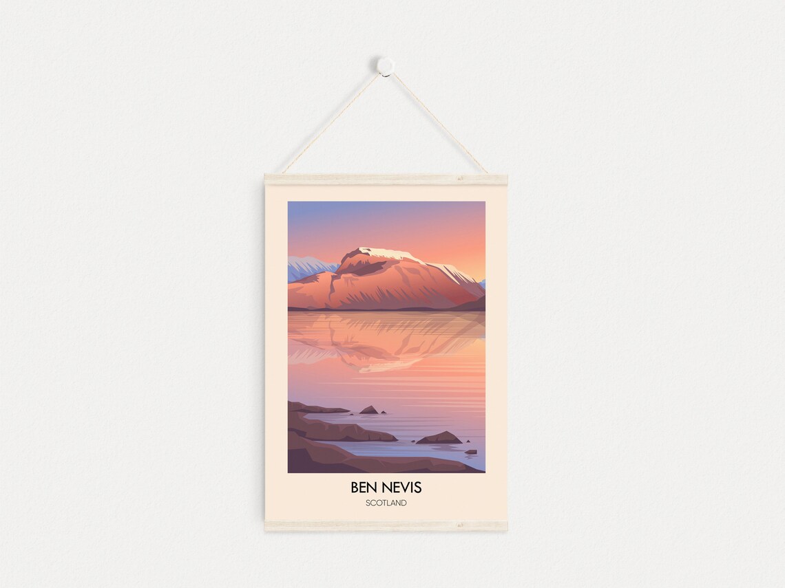 Ben Nevis Summit Mirrored In Loch At Sunset Scotland Travel Poster - Image 2