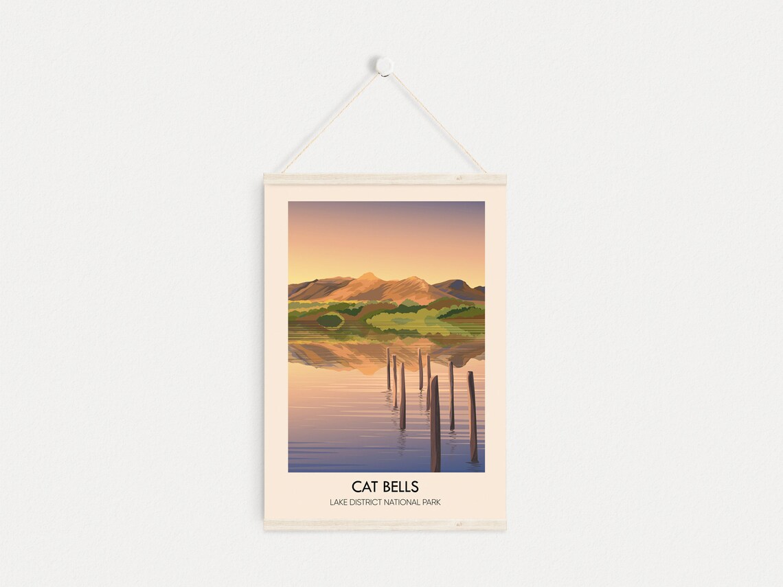 Cat Bells Lake District Vintage Travel Poster Print - Image 3