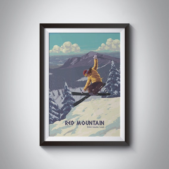 Red Mountain Ski Resort Canada Travel Poster West Kootenay British Columbia Granite Mountain Grey Mountain Snowboarding Travel Print