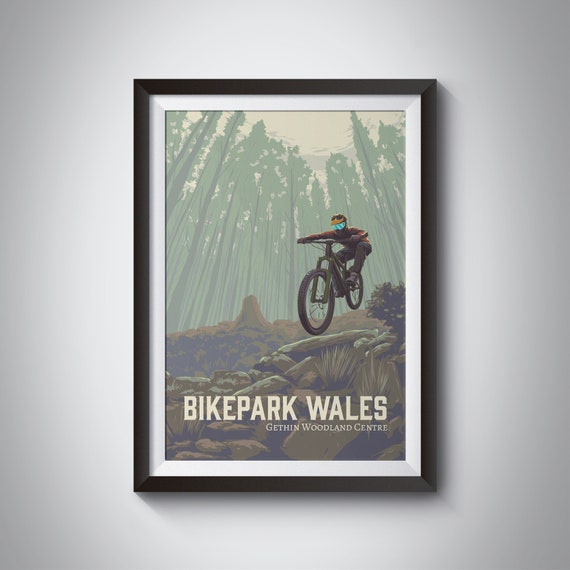 Bikepark Wales Travel Poster, Mountain Bike Art
