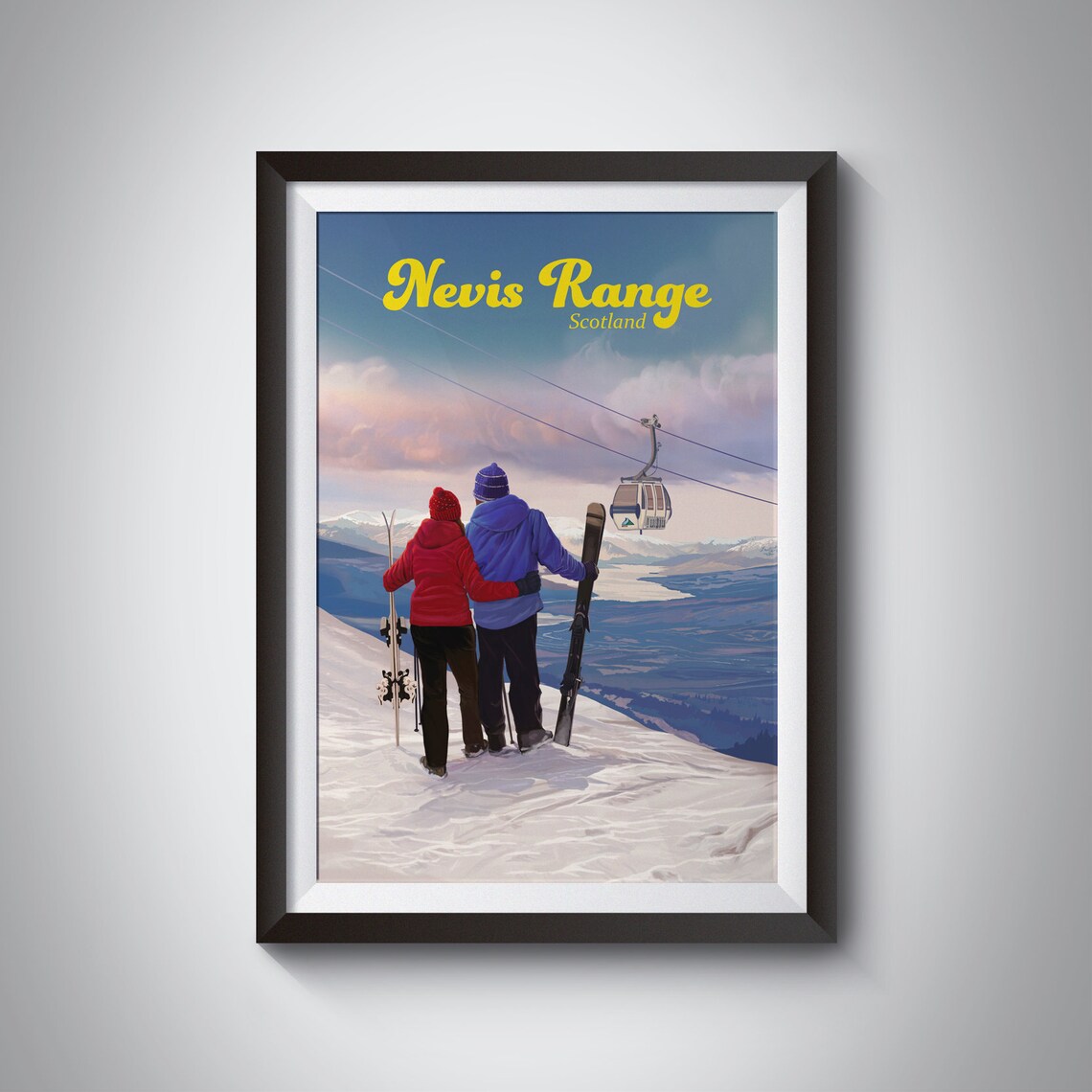Nevis Range Scotland Skiers Mountain Gondola View Travel Poster