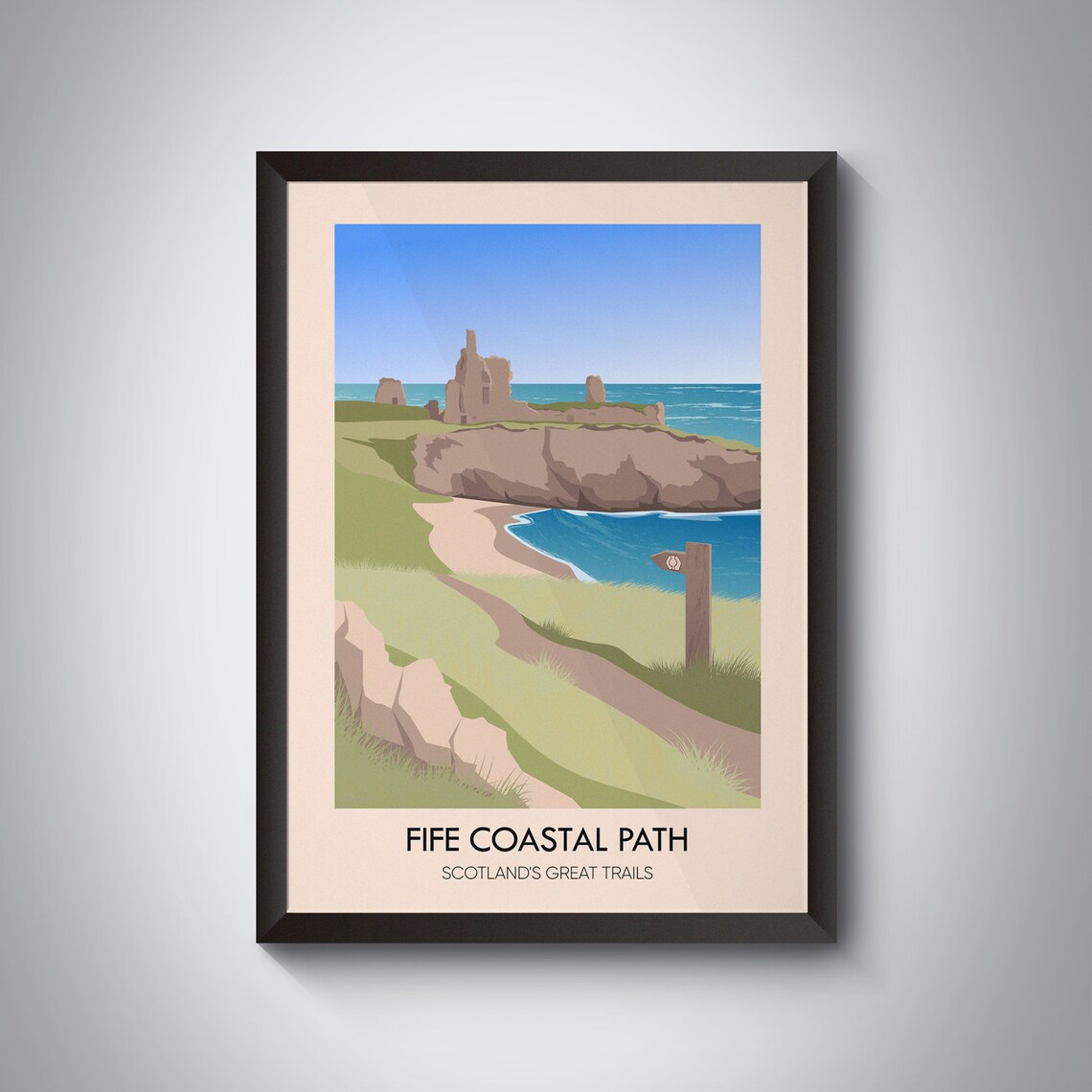 Fife Coastal Path Vintage Travel Poster, Hiking Art
