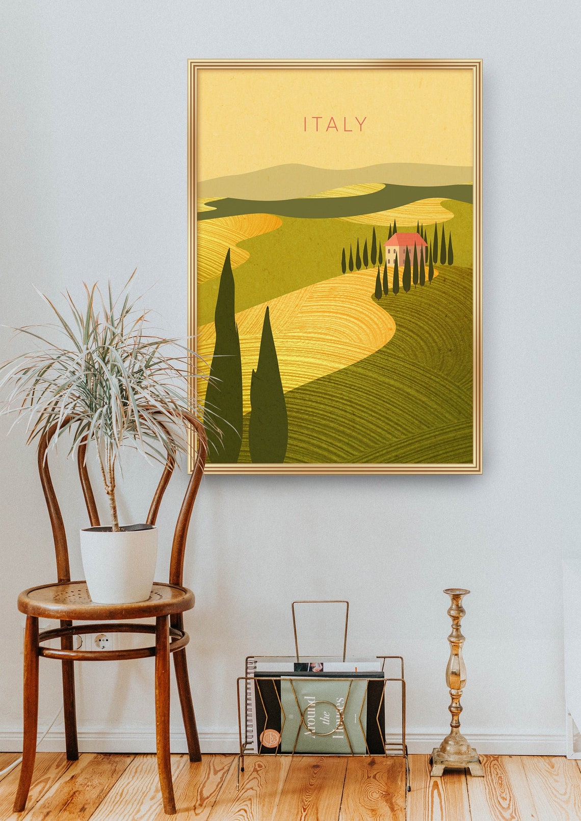 Italy Tuscany Hills Minimalist Poster, Cypress Trees Farmhouse Artwork - Image 2