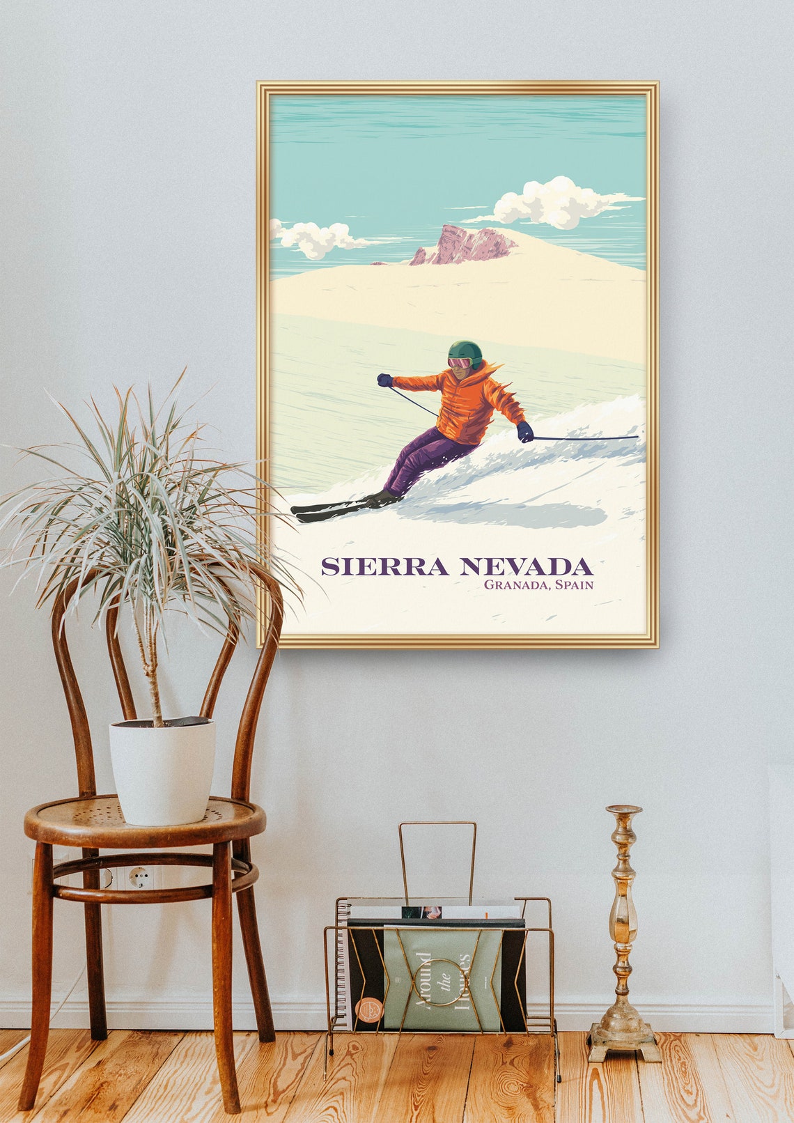 Sierra Nevada Granada Spain Skier Carving Snow Vintage Ski Poster - Image 2