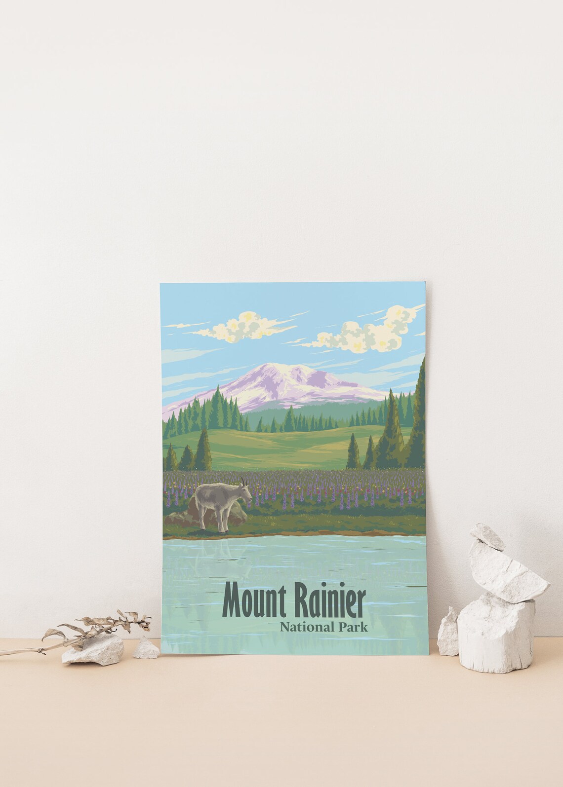 Mount Rainier National Park Mountain Goat Lake Vintage Poster - Image 4