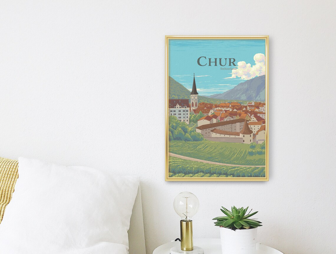 Chur Old Town With Cathedral Spire Switzerland Travel Poster - Image 3