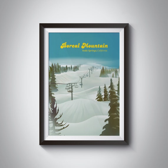 Boreal Mountain Ski Resort Poster California Usa Soda Springs Snowboarding Vintage Travel Print Lake Tahoe Retro Ski Gift Framed Art