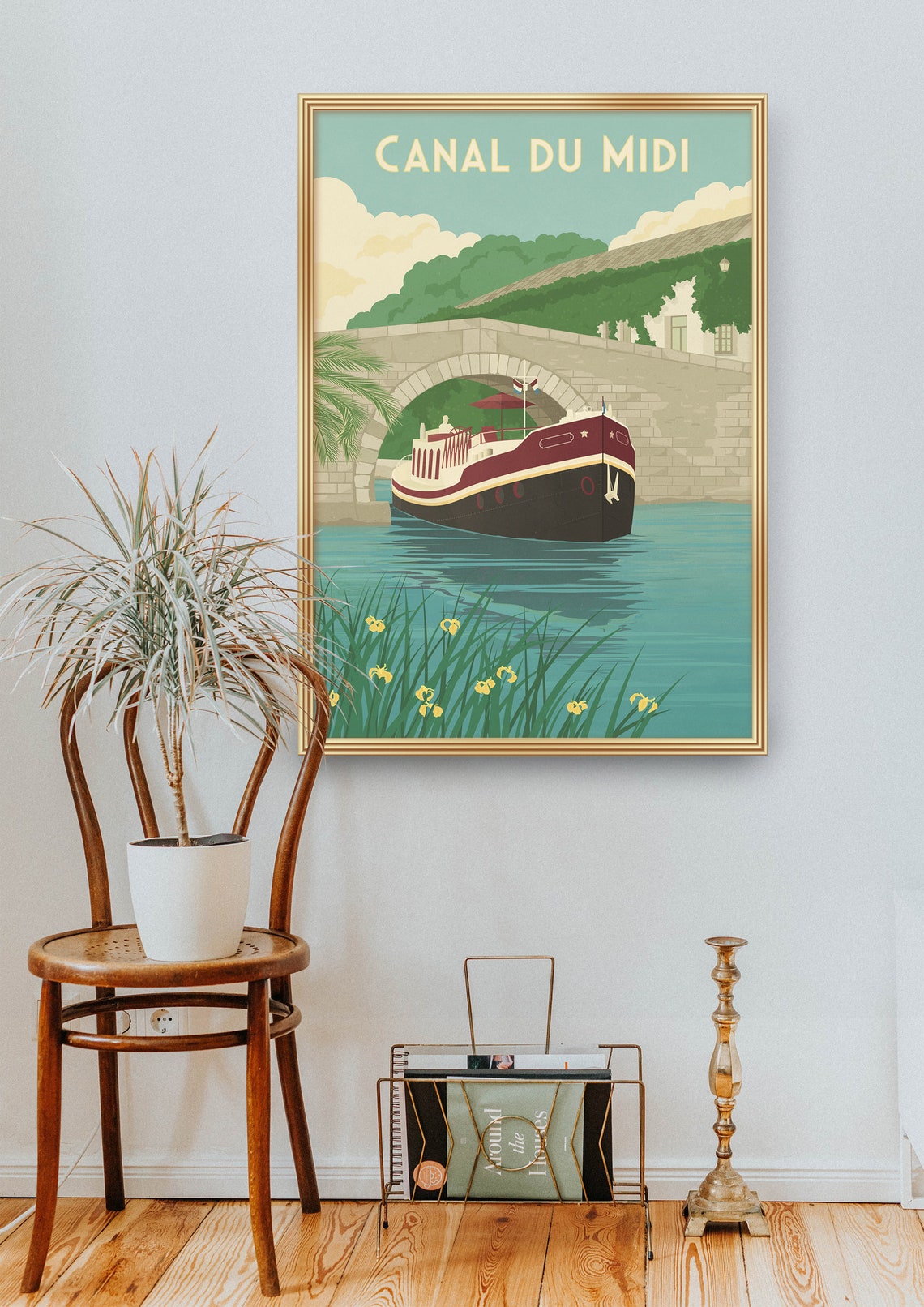 Canal Du Midi Poster Southern France Travel Print Carcassonne Beziers Canal Boat Art French Barge Vintage Print Retro Wall Art Gift - Image 2